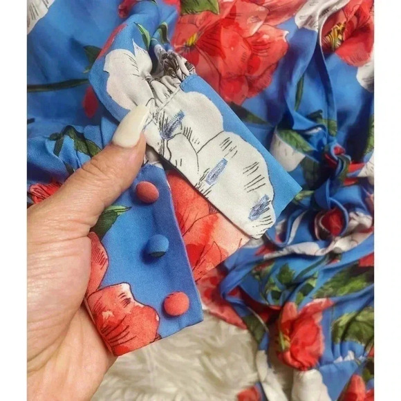 Parker Blue Floral Silk Blouse - Picture 8 of 10